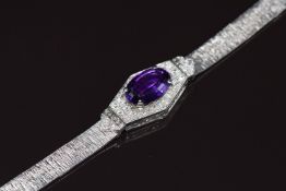 Art Deco platinum and 9ct white gold bracelet set with amethyst of approximately 5.7ct and old cut