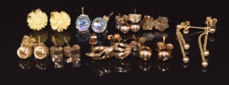Nine pairs of 9ct gold earrings, 6.3g