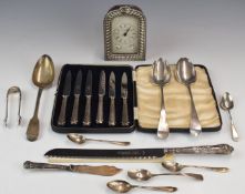 Georgian and later hallmarked silver cutlery comprising pair of Bateman serving spoons, fiddle