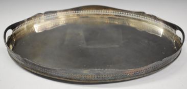 Large silver plated oval galleried tray, length 61cm