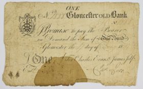 Gloucester Old Bank 1814 provincial Georgian one pound banknote, serial number 1888, for Charles
