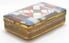 19thC pietra dura Grand Tour hinged box or vesta with agate base, W7 x D5 x H2cm