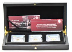 Hattons of London 2017 three coin gold sovereign set commemorating The Platinum Wedding