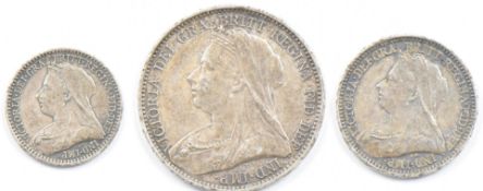 Three Queen Victoria Maundy coins comprising 1901 1d, 2d and 4d