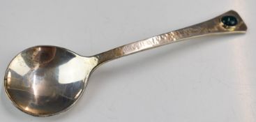 Guild of Handicrafts Elizabeth II hallmarked silver Arts & Crafts spoon with green cabochon to