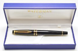 Waterman fountain pen the black resin body with gold plated fittings and bicoloured nib, in original