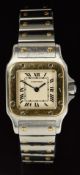 Cartier Santos ladies wristwatch ref. 1567 with blued hands, black Roman numerals, silver dial, gold