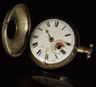 G M Harrison of London hallmarked silver half hunter pocket watch with subsidiary seconds dial, gold