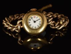 Unnamed yellow metal ladies wristwatch with blued hands and Arabic numerals, white dial and
