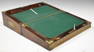 Rosewood brass bound writing slope with campaign style handles, length 41cm