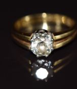 An 18ct gold ring set with an old cut diamond of approximately 0.7ct, 3.3g, size I