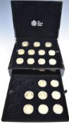 Nineteen Royal Mint coins from the History of the Monarchy silver proof crown collection, with
