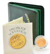 Royal Mint 1980 Queen Elizabeth II proof full sovereign, cased with certificate