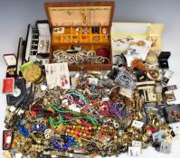 A large collection of costume jewellery including watches, vintage beaded necklace, diamanté