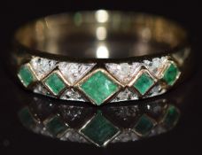 A 9k gold ring set with emeralds and diamonds, 1.8g, size M
