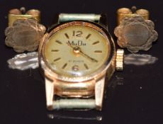 An 18k gold cased watch and 9ct gold earrings (1g)
