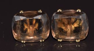 A pair of 9ct gold earrings set with smoky quartz, 9.3g