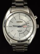 Seiko Kinetic gentleman's wristwatch ref. 5M63-0AK0 with day and date aperture, skeleton hands,