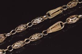A c1900 9ct gold fob chain made up of pierced and textured links, 16.7g