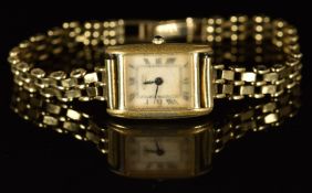 Rotary ladies wristwatch with blued hands, Roman numerals, white dial and quartz movement, on 9ct