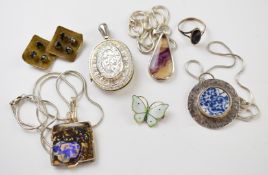 A collection of jewellery including silver pendant set with Blue John, Victorian silver locket (
