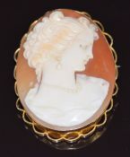 A 9ct gold brooch set with a cameo depicting a young woman