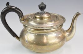 Edward VII hallmarked silver teapot with gadrooned edge, Birmingham 1908, maker W G Keight & Co,