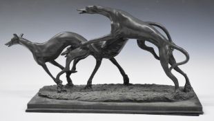 Spelter figural group of racing greyhounds, length 48cm x height 25cm