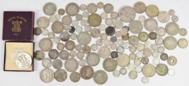 A collection of mainly UK and Commonwealth silver coinage comprising approximately 270g pre-1920,