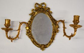 19th or early 20thC gilt mirror with twin candle sconces, height 28cm