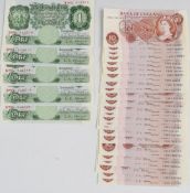 Five consecutive £1 O’Brien uncirculated 1955 'L Series' banknotes, serial numbers D96L 416516-20