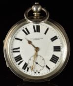Thomas Russell & Son hallmarked silver open faced pocket watch with subsidiary seconds dial, gold