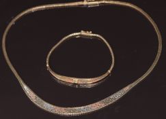 A 9ct gold tricolour necklace and matching bracelet, 23.6g
