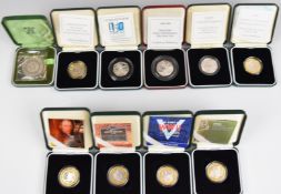 Ten Royal Mint silver proof commemorative coins including an End of WW2 60th Anniversary,