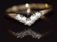 A 9ct gold V shape ring set with cubic zirconia, 1g, size K