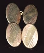 A pair of 9ct gold cufflinks with engine turned decoration, 6.3g