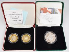 Three Royal Mint silver proof coins comprising two 1998 piedfort £2 coins and a 2004 'Entente