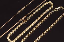Two 9ct gold bracelets and 9ct gold necklace / chain, 7.1g
