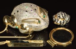 Judith Leiber Animal Series Frog evening bag on chain strap, with matt gold leather interior,