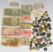 A quantity of pre-Euro overseas coinage and banknotes together with some UK examples George II