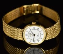 Longines Presence 9ct gold ladies wristwatch with black hands and Roman numerals, white dial and