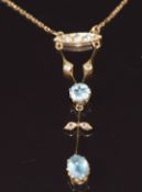 Edwardian 9ct gold necklace set with aquamarines, 4.3g