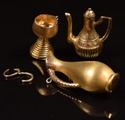 Three 9ct gold charms including jug, coffee pot and goblet, 4.5g