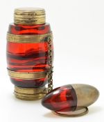Cranberry / Ruby glass and gilt metal double ended vinaigrette / scent bottle in the form of a