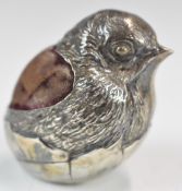 Sampson Mordan & Co Ltd Edward VII hallmarked silver novelty pin cushion formed as a chick,