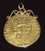 A 1790 gold guinea with pendant loop, 9.2g