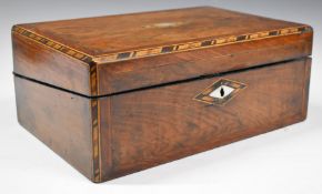 Walnut and mother of pearl inlaid writing slope, width 35cm