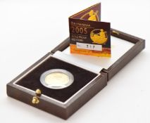 2005 Queen Elizabeth II £25 gold proof coin, 8.51g, cased with certificate no 317