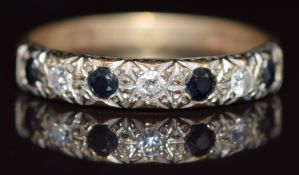 A 9ct gold half eternity ring set with sapphires and diamonds, 1.8g, size M