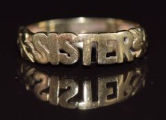 A 9ct gold ‘SISTER’ ring, 1.7g, size O
